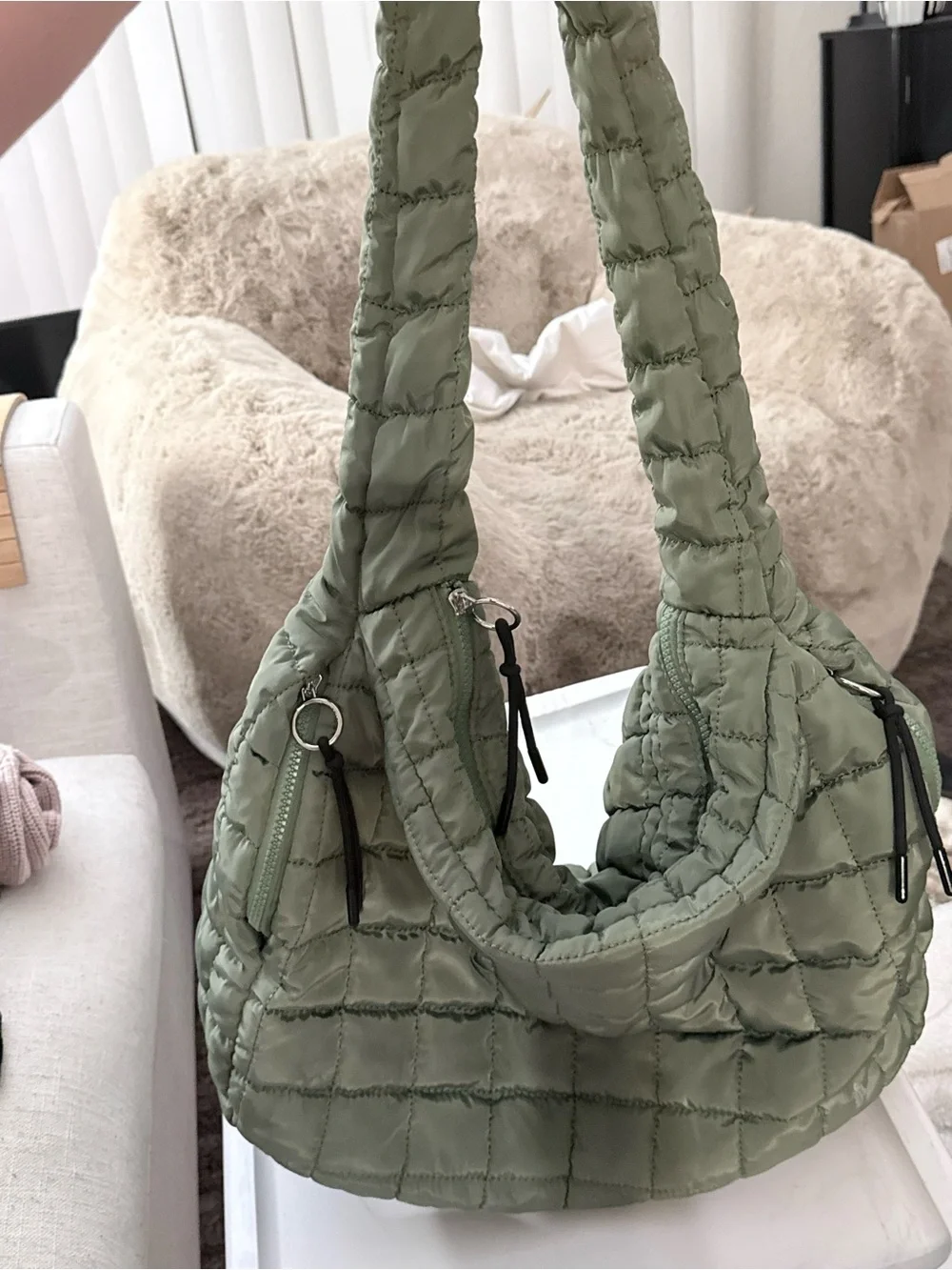 Free People Quilted Shoulder Bag in Sage